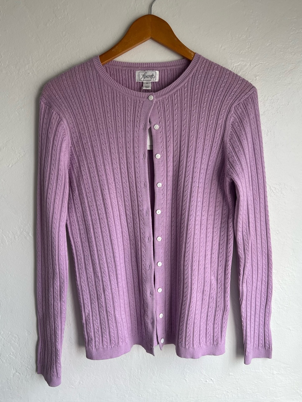 Foxcroft Supima Cotton Cable Knit Cardigan Size Medium